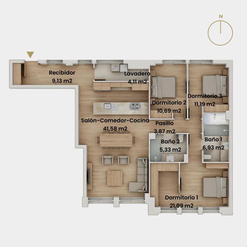 Technical new-build floor plan with dimensions and areas