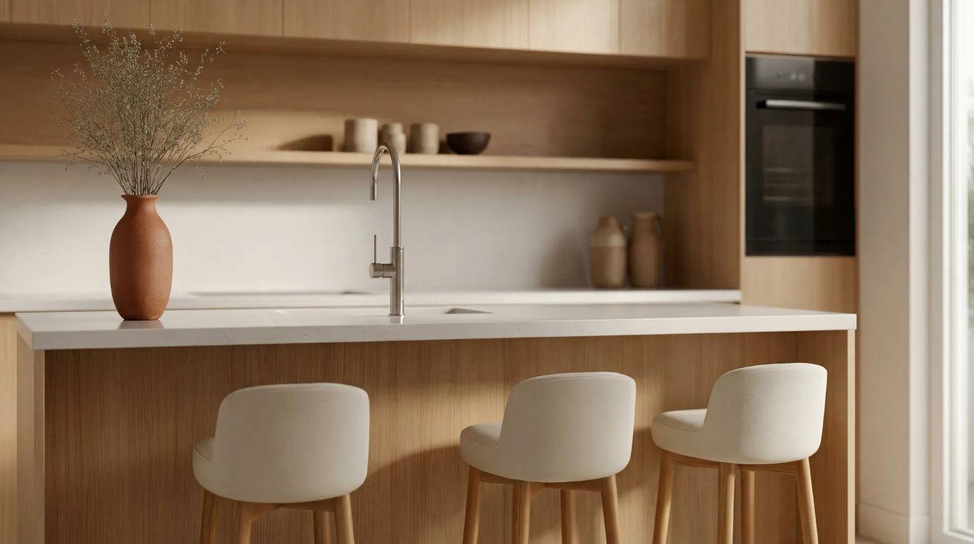 3D render of a new-build kitchen generated from the plans