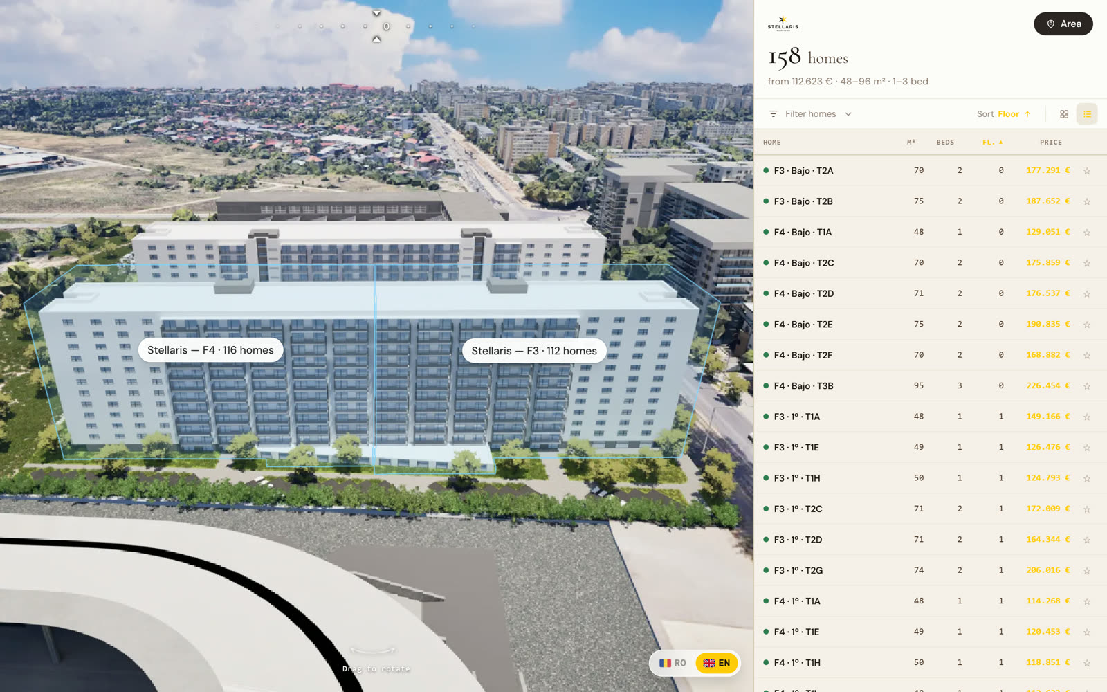 3D new-build configurator: a navigable building with live availability and pricing